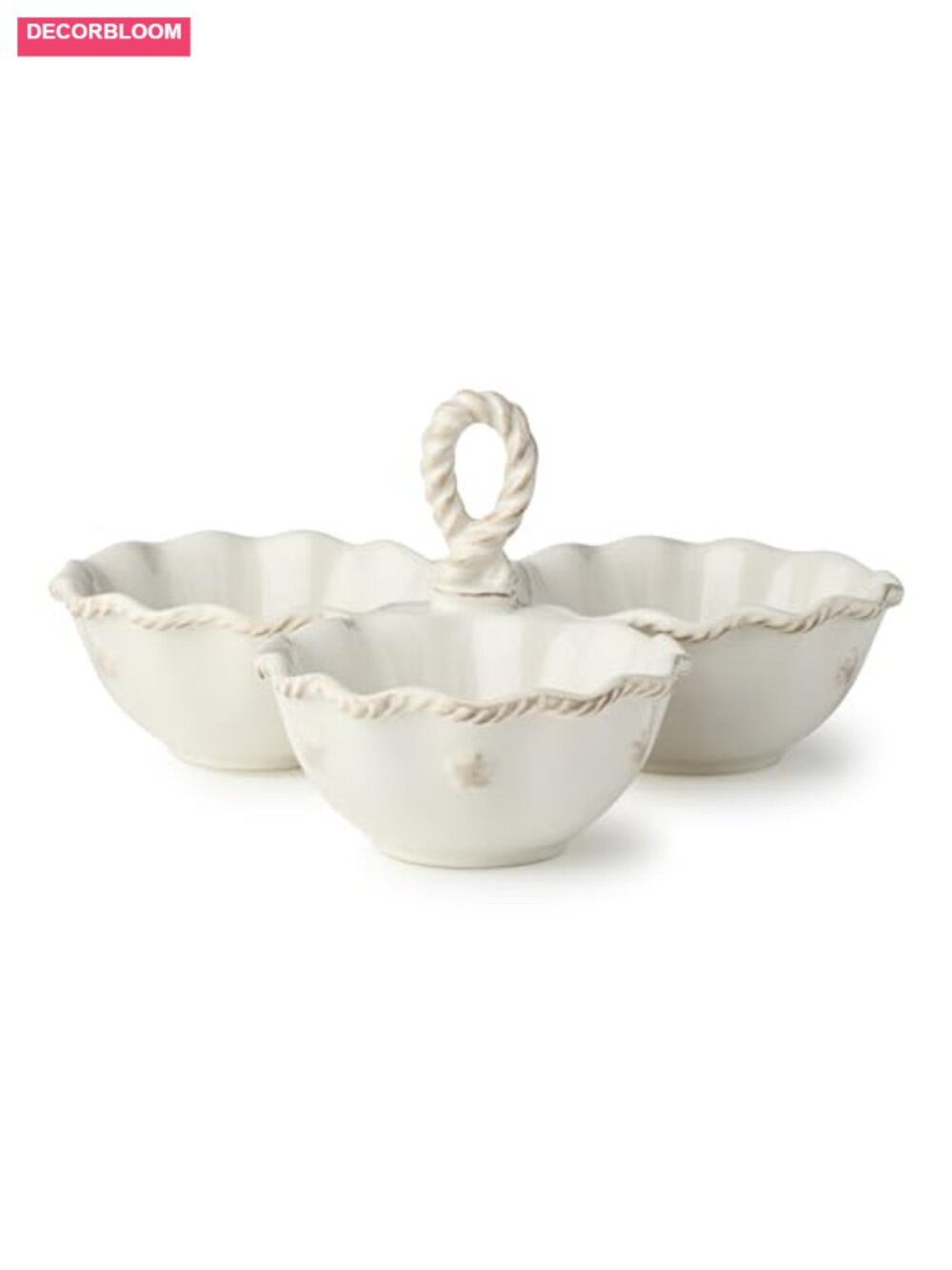 Stoneware 3 Section Condiment Server Divided 8oz Bowls Handle Entertaining